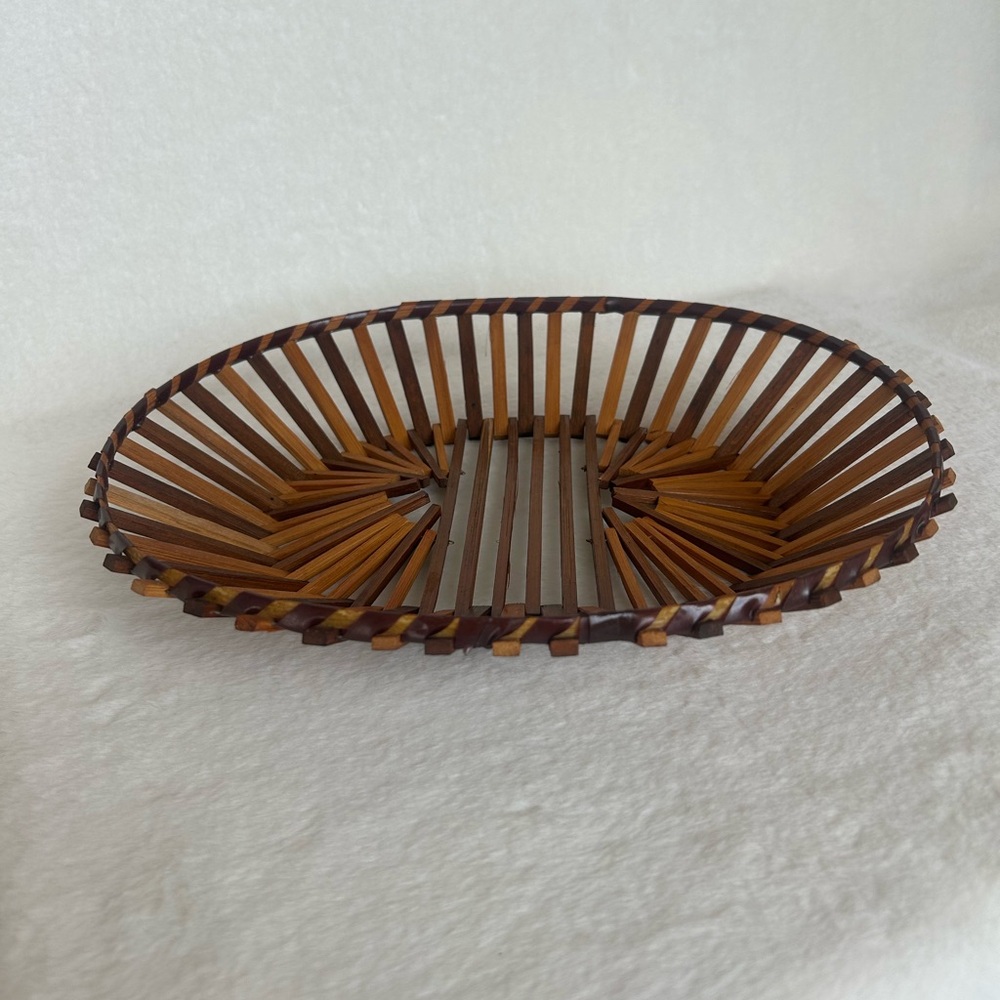 Vintage Handmade Multi Wood Unique MCM Cottagecore Basket - Picture 3 of 12